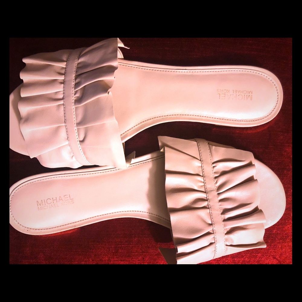 Michael Kors pink ruffle leather  slides